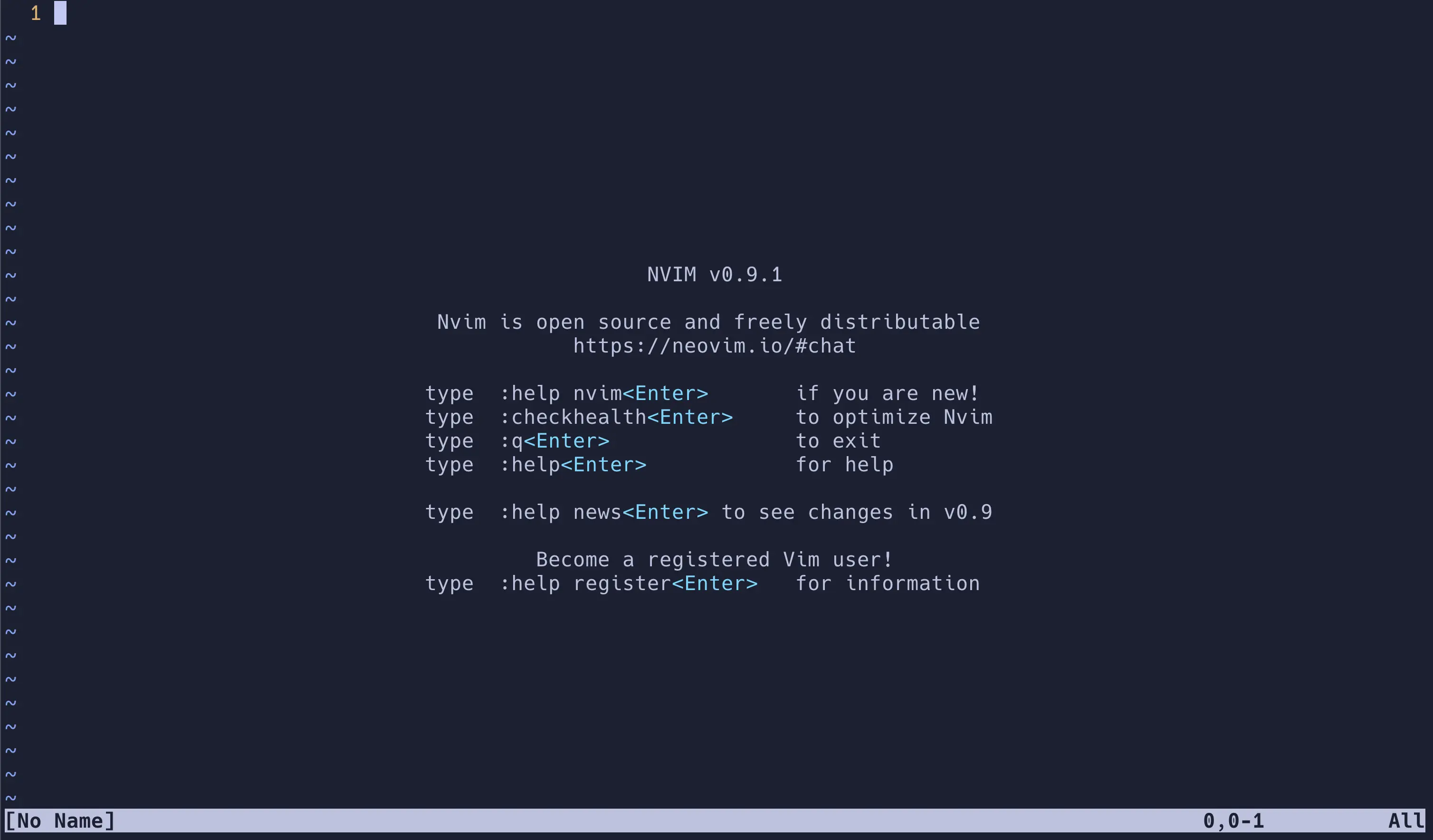 Neovim starting screen